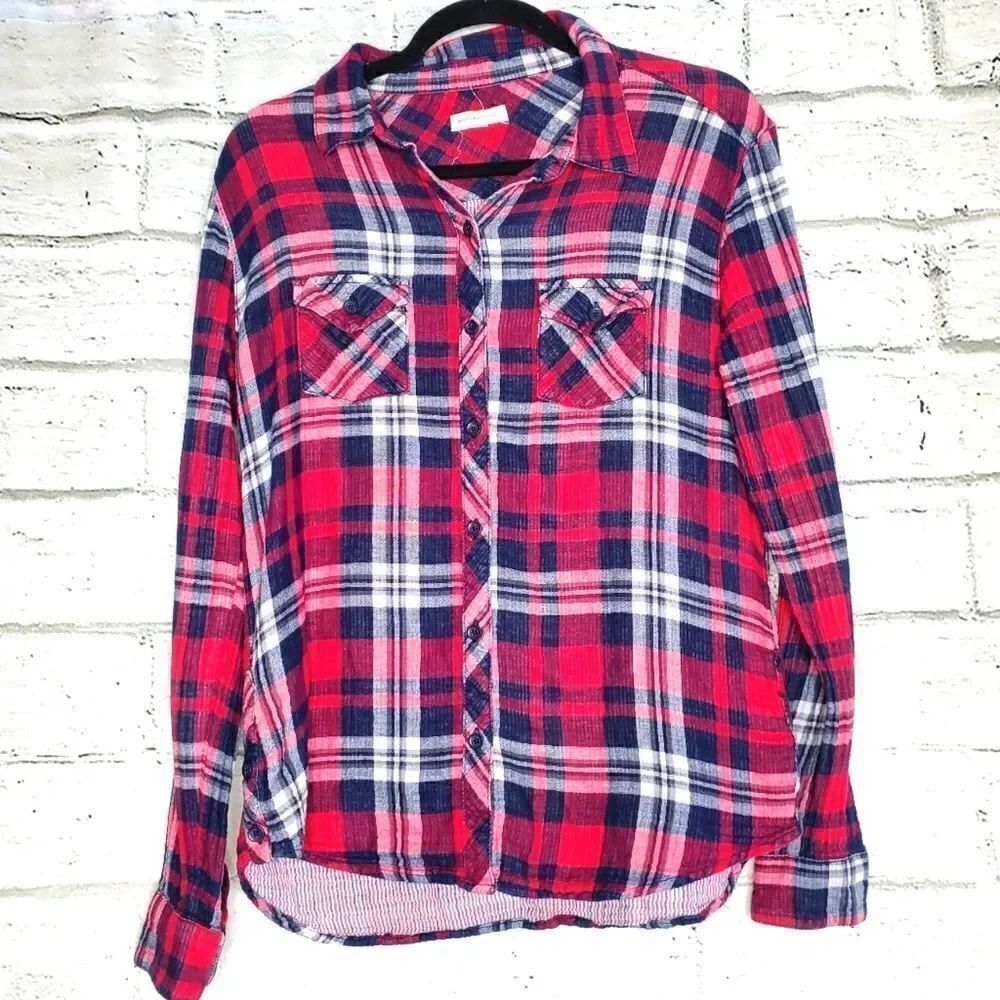 Beachlunchlounge plaid red button up shirt Mesium casual